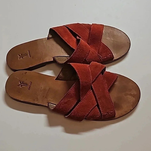 Frye Shoes - Frye‎ Carla Criss Cross Red Suede Sandal